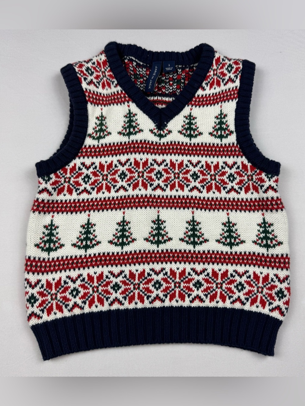 Janie & Jack Sweater Vest Boys 3
Fair Isle knit V-neck Christmas
Tree Preppy